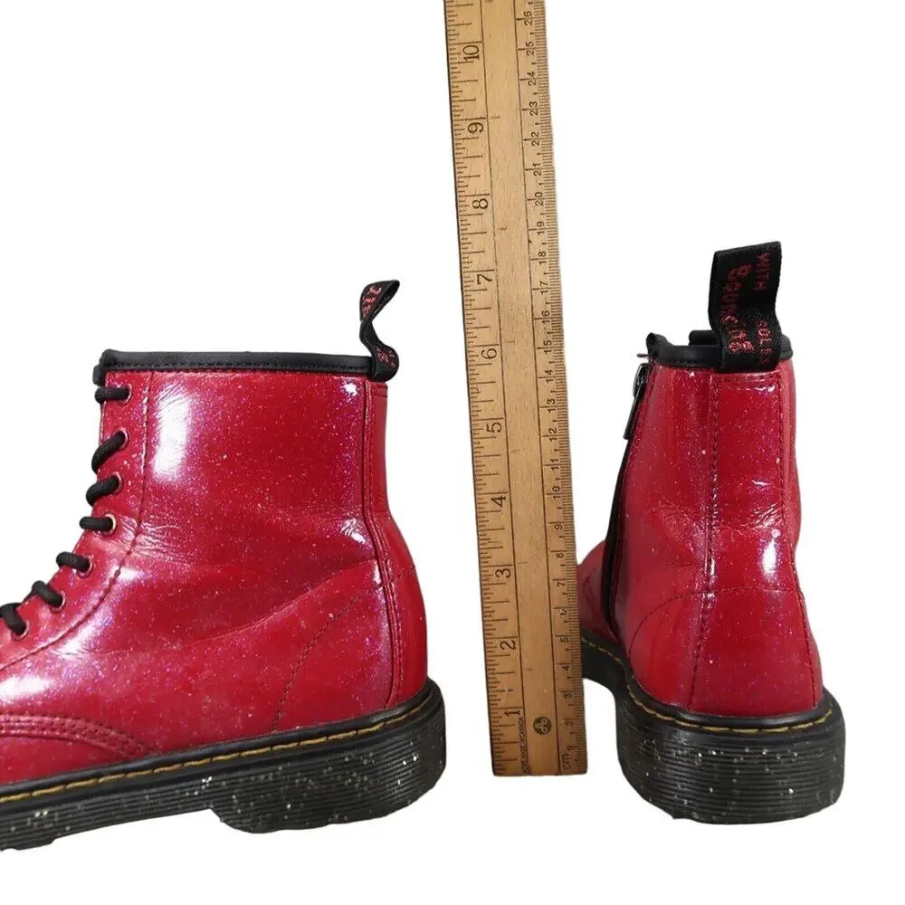 Dr Martens Shoes Kids 3 Boots Cosmic Glitter 1460 Junior Red Lace Up Zip Combat
